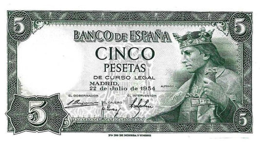 Espanha - 5 Pesetas 1954 (# 146a)