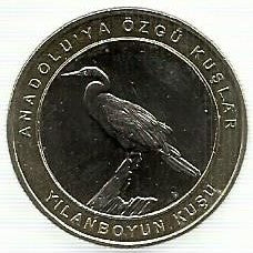 Turquia - 1 Kurus 2019 (Km# ..) Africar Darter Bird