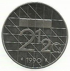 Holanda - 2 1/2 Gulden 1990 (Km# 206)