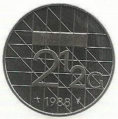 Holanda -  2 1/2 Gulden 1988 (Km# 206)