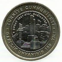 Turquia - 1 Lira 2021 (Km# ..) 100º Anivº Veteranos Gazientep