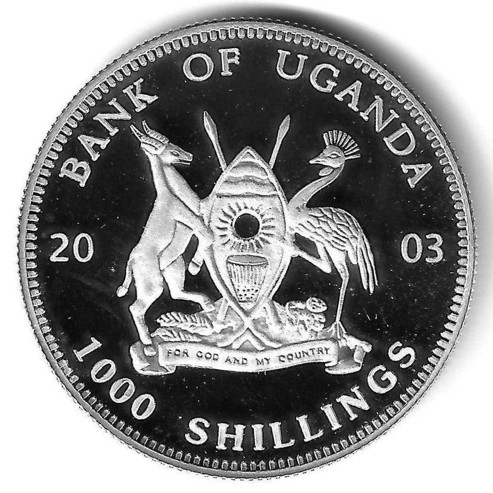 Uganda - 1000 Shillings 2003 (Km# 102) Gorila comer