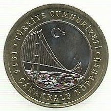 Turquia - 1 Lira 2022 (Km# ..) Ponte Canakkale