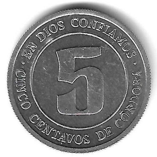 Nicaragua - 5 Centavos 1974 (Km# 27) Fao