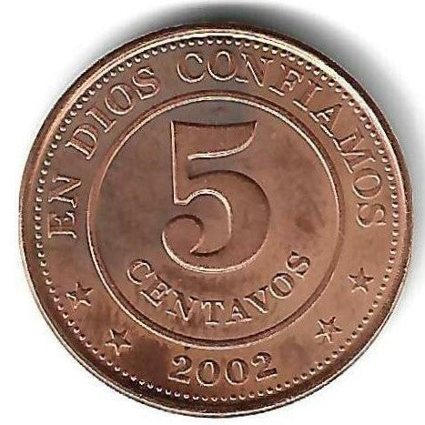 Nicaragua - 5 Centavos 2002 (Km# 97)