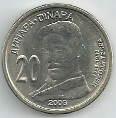 Serbia - 20 Dinara 2006 (Km# 42) Nicola Tesla