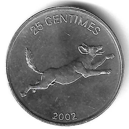 Congo - 25 Centimos 2002 (Km# 83) Cão Selvagem