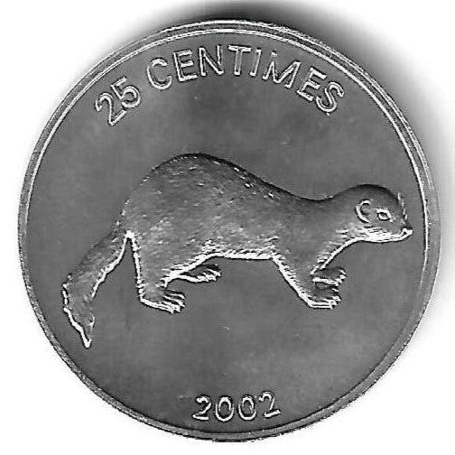 Congo - 25 Centimos 2002 (Km# 76) Lontra