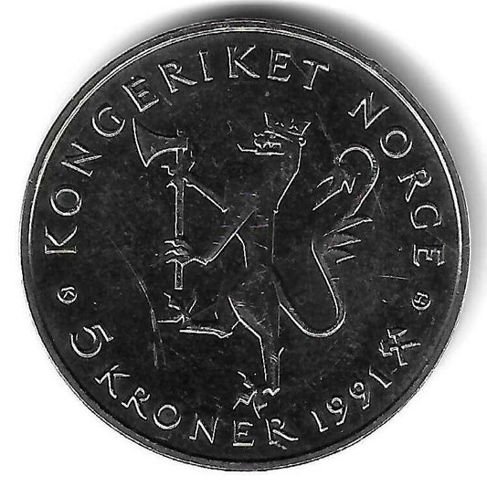Noruega - 5 Kroner 1991 (Km# 430) Banco Nacional