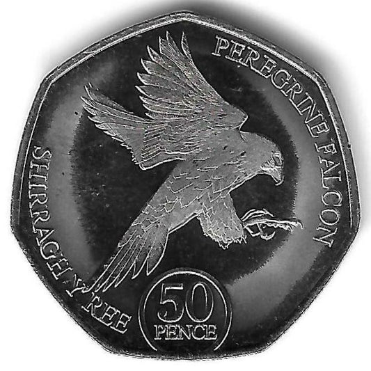 Ilha Man - 50 Pence 2023 (Km# 1798) Falcão peregrino