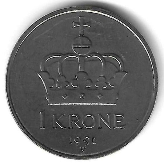 Noruega - 1 Krone 1991 (Km# 419)