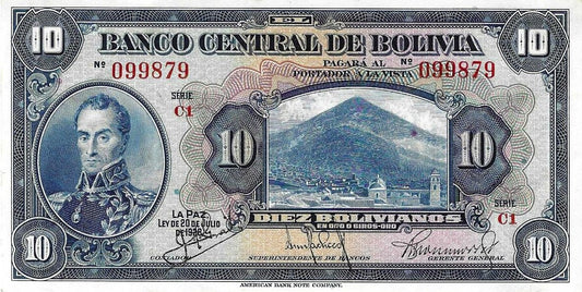 Bolivia - 10 Bolivianos 1928 (# 121a)