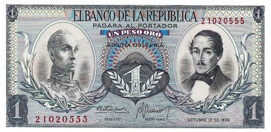 Colombia - 1 Peso 1970 (# 404e)