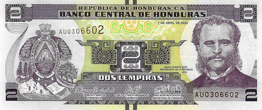 Honduras - 2 Lempiras  2022 (# 97e)