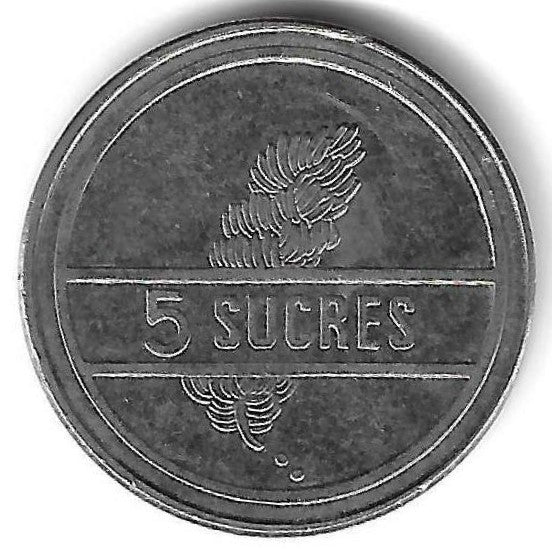 Equador - 5 Sucres 1991 (Km# 91)