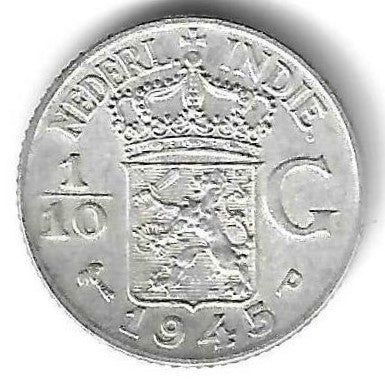 India Oriental Holandesa - 1/10 Gulden 1945 (Km# 318)