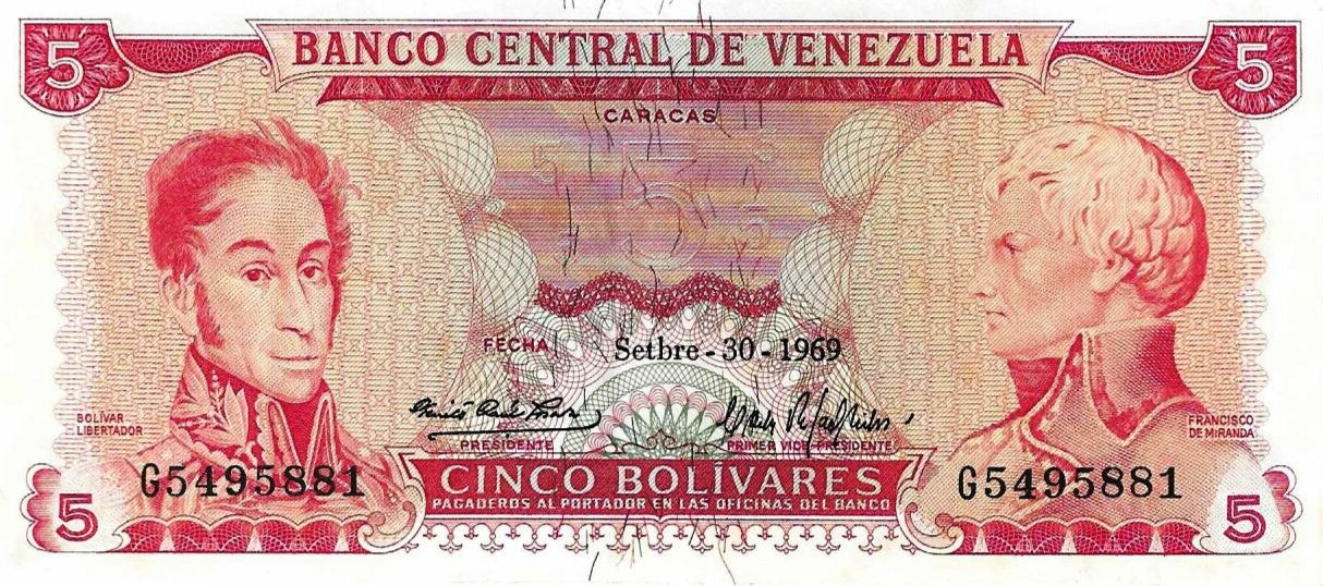 Venezuela - 5 Bolivares 1969 (# 50c)