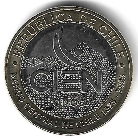Chile - 100 Pesos 2025 (Km# ..) 100º Anivº Banco Central