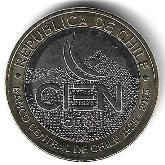 Chile - 100 Pesos 2025 (Km# ..) 100º Anivº Banco Central
