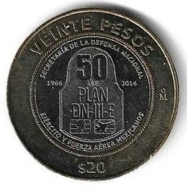 Mexico - 20 Pesos 2016 (Km# 988) 50º Anivº Plano Contingencia