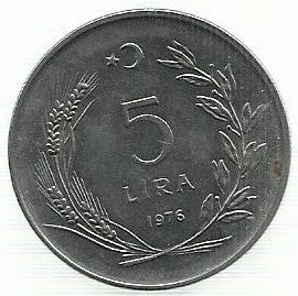 Turquia - 5 Lira 1976 (Km# 905)