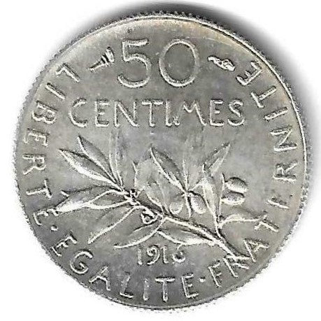 França - 50 Centimos 1916 (Km# 854)