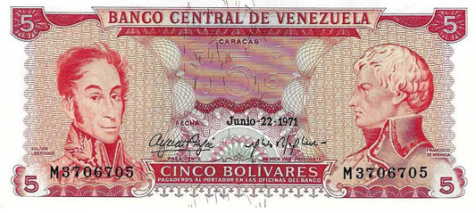 Venezuela - 5 Bolivares 1971 (# 50e)