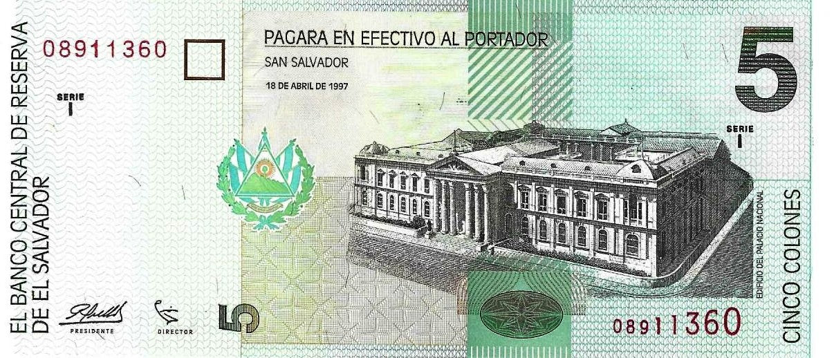 El Salvador - 5 Colones 1997 (# 147a)