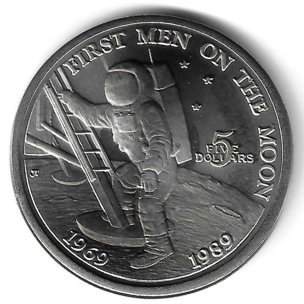 Ilhas Marshall - 5 Dolares 1989 (Km# 13) 20º Anivº 1ª Chegada Homem á Lua