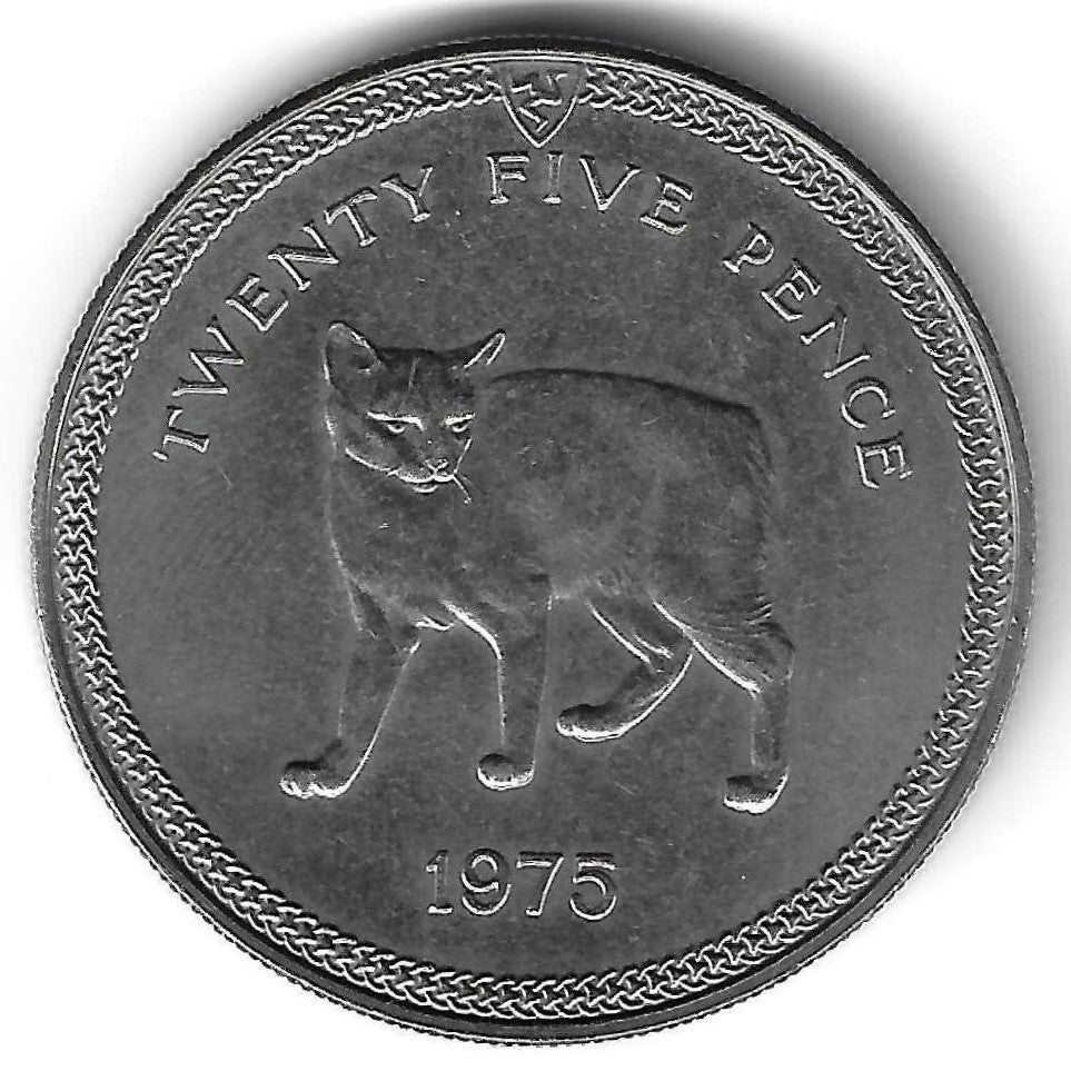 Ilha Man - 25 Pence 1975 (Km# 31) Gato Manx