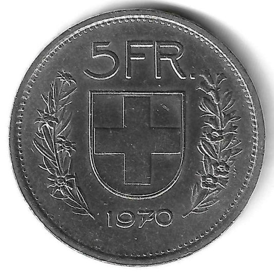 Suiça - 5 Francos 1970 (Km# 40a)
