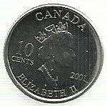 Canada - 10 Centimos 2001 (Km# 412) Ano Voluntarios