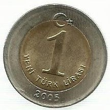 Turquia - 1 Lira 2005 (Km# 1169)
