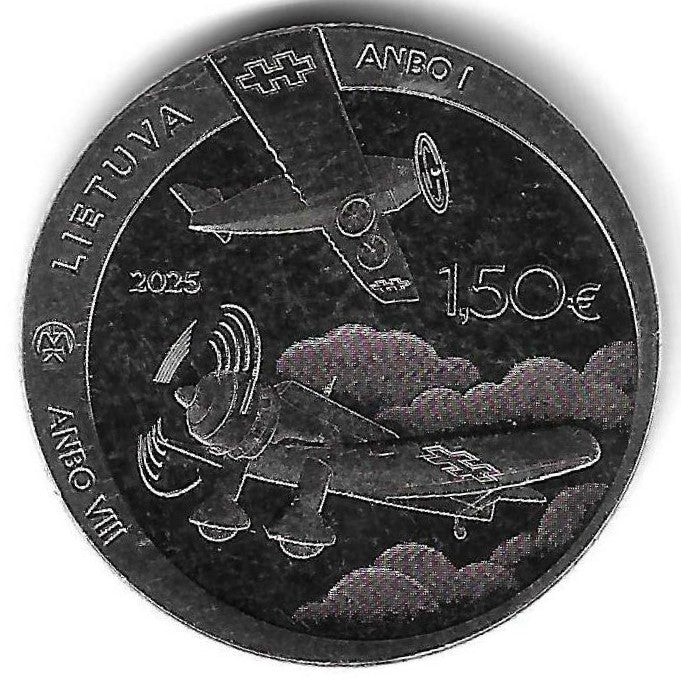 Lituania - 1.50 Euro 2025 (Km# ..) 100 Anos ANBO aeronave