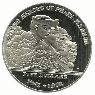 Ilhas Marshall - 5 Dolares 1991 (Km# 35) Pearl Harbor