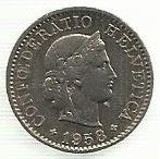 Suiça - 5 Rappen 1958 (Km# 26)