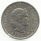 Suiça - 5 Rappen 1967 (Km# 26)