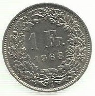 Suiça - 1 Franco 1968 (Km# 24a.1)