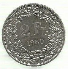Suiça - 2 Francos 1980 (Km# 21a.1)