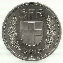 Suiça - 5 Francos 2013 (Km# 40a)