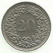 Suiça - 20 Rappen 1960 (Km# 29a)