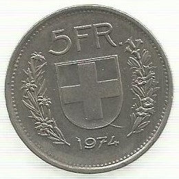 Suiça - 5 Francos 1974 (Km# 40a.1)