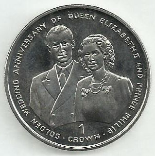 Gibraltar - 1 Crown 1997 (Km# 530) Bodas Ouro Rainha Isabel ll e Principe Filipe