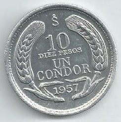 Chile - 10 Pesos 1957 (Km#  181)