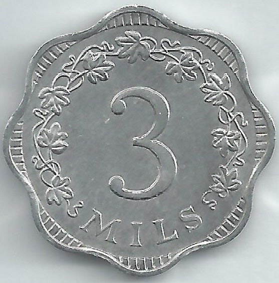 Malta - 3 Mils 1972 (Km# 6)