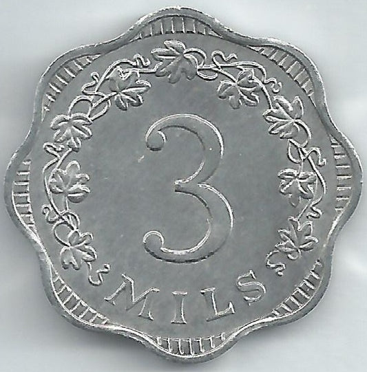 Malta - 3 Mils 1972 (Km# 6)