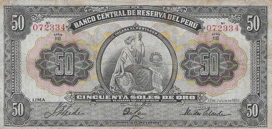 Peru - 50 Soles Ouro 1951 (# 72)