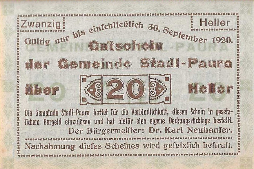 Austria - 20 Heller 1920 (# NL) Paura