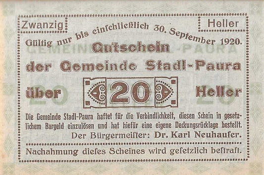Austria - 20 Heller 1920 (# NL) Paura