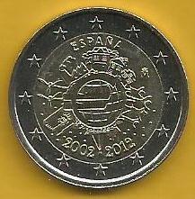 Espanha - 2 Euro 2012 (Km# 1252) 10 Anos Euro
